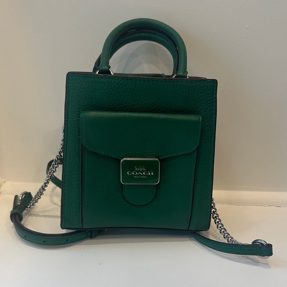 Coach Mini Box Bag in Deep Green with Silver Hardware